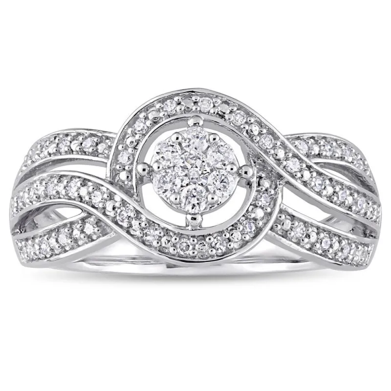 Miadora Signature Collection 10k White Gold 1/4ct TDW Diamond Crossover Halo Engagement Ring sold by Zulily