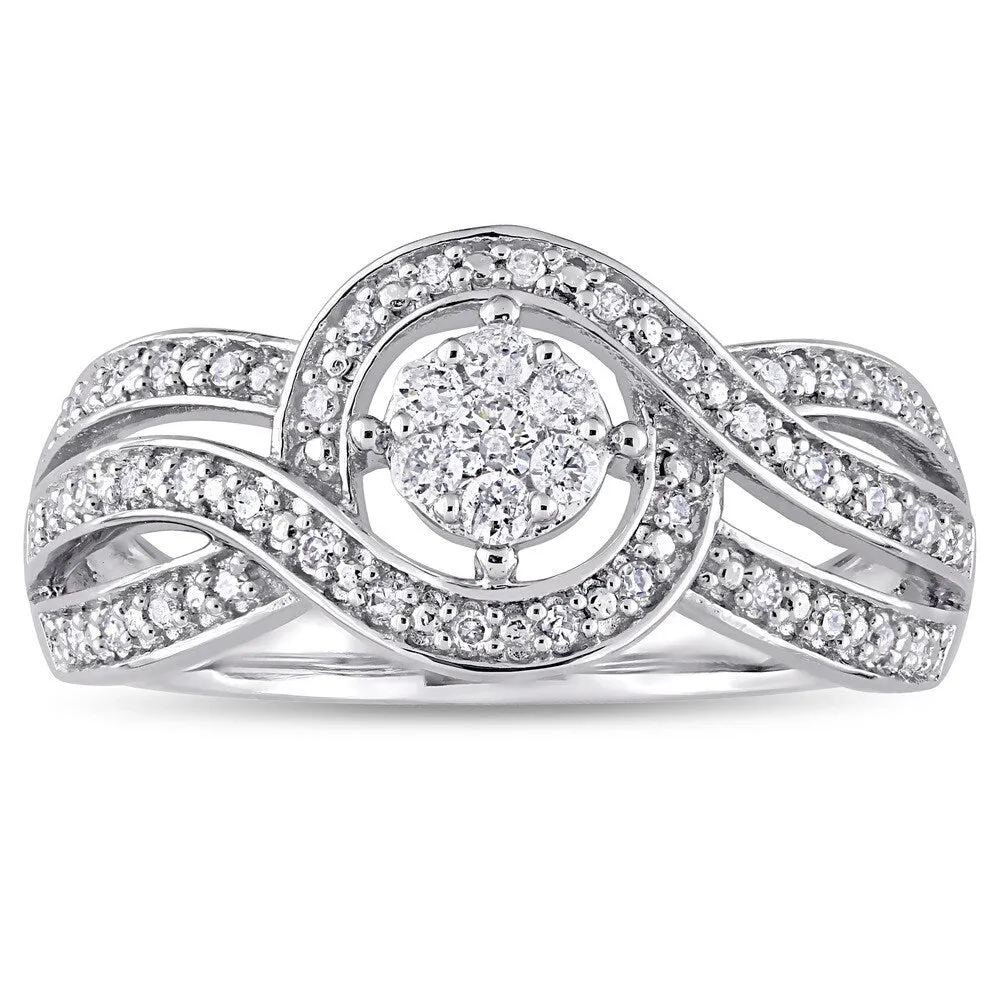 Miadora Signature Collection 10k White Gold 1/4ct TDW Diamond Crossover Halo Engagement Ring sold by Zulily