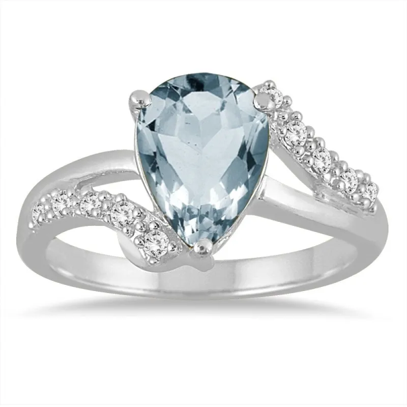 2 Carat Pear Shape Aquamarine and Diamond Ring in 10K White Gold sold by Zulily