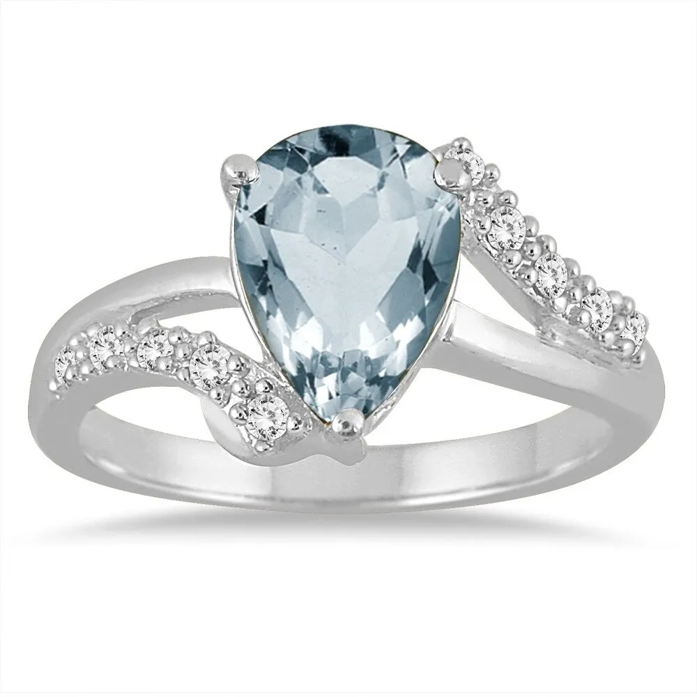 2 Carat Pear Shape Aquamarine and Diamond Ring in 10K White Gold sold by Zulily