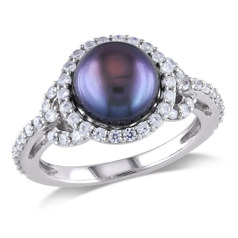 Miadora Sterling Silver Cultured Black Pearl and Cubic Zirconia Ring (8.5-9 mm) sold by Zulily