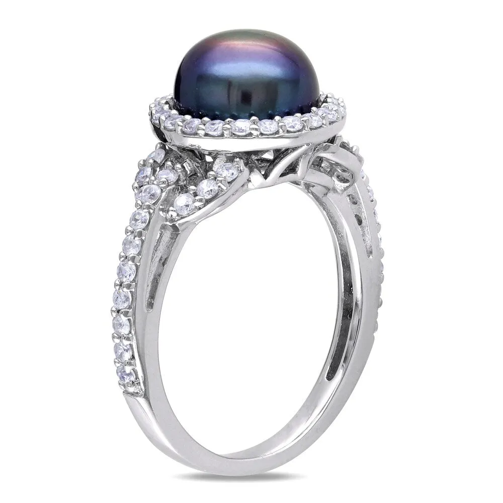 Miadora Sterling Silver Cultured Black Pearl and Cubic Zirconia Ring (8.5-9 mm) sold by Zulily product image thumbnail 2