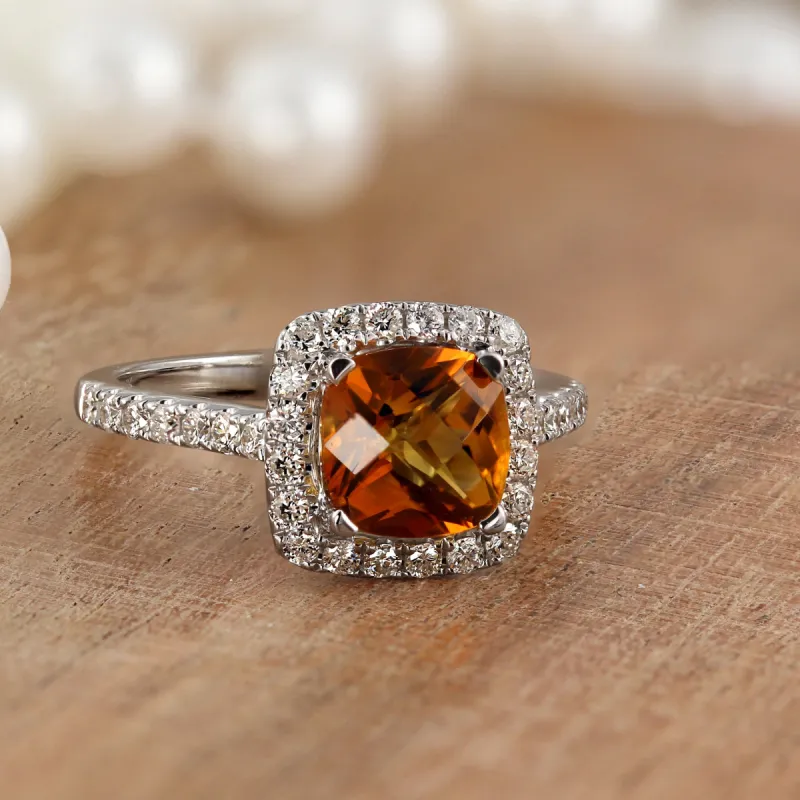 Auriya 1 1/4ct Cushion-cut Citrine and Halo Diamond Engagement Ring 1/2cttw 14k Gold sold by Zulily