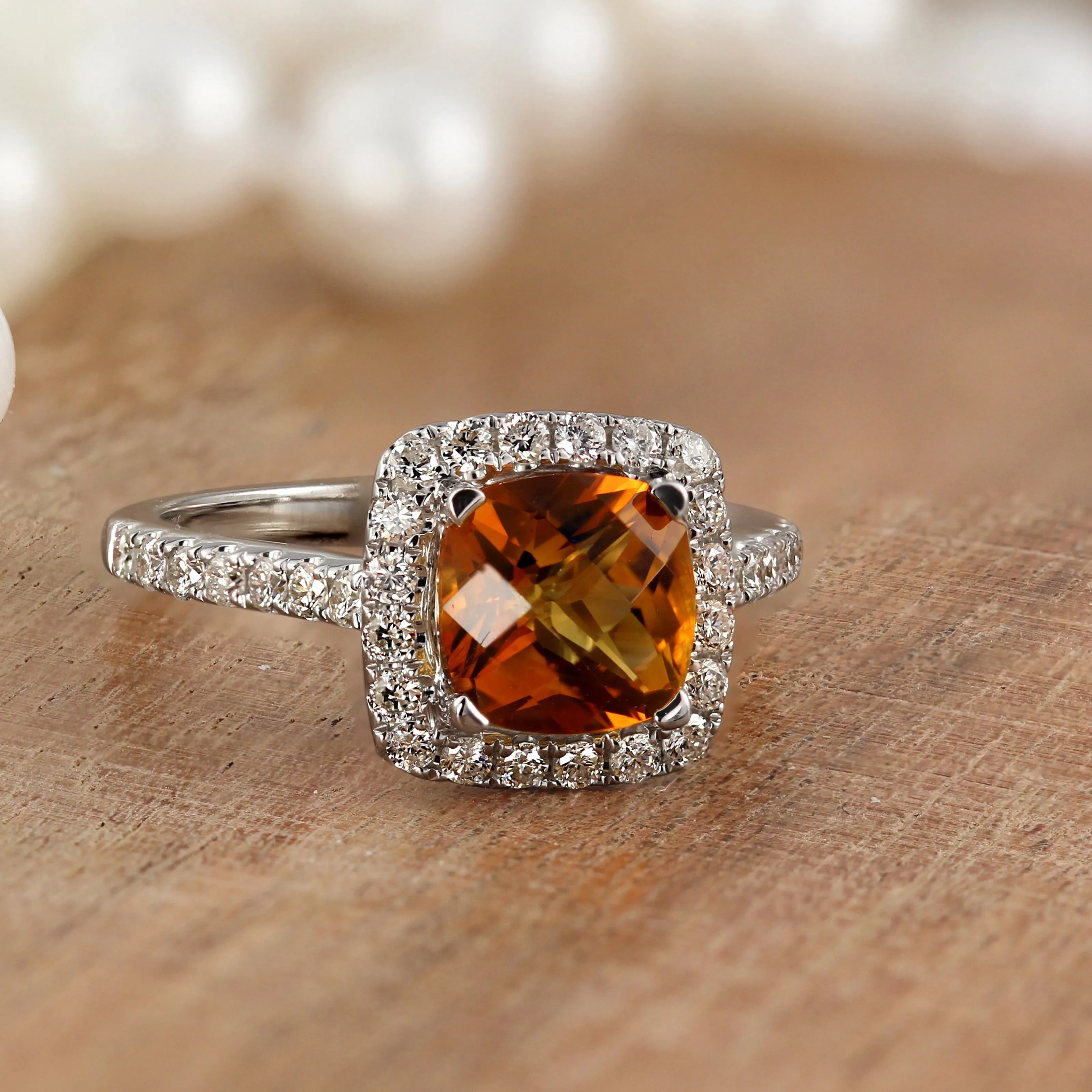 Auriya 1 1/4ct Cushion-cut Citrine and Halo Diamond Engagement Ring 1/2cttw 14k Gold sold by Zulily