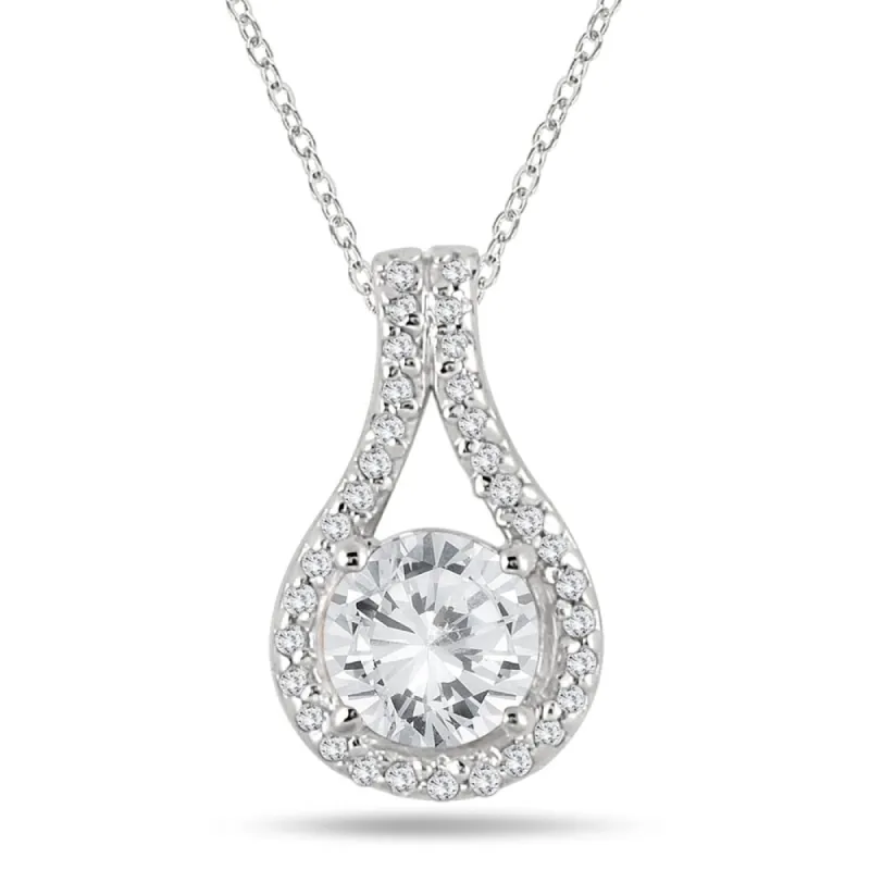 1 1/5 Carat TW Diamond Halo Loop Pendant in 10K White Gold sold by Zulily