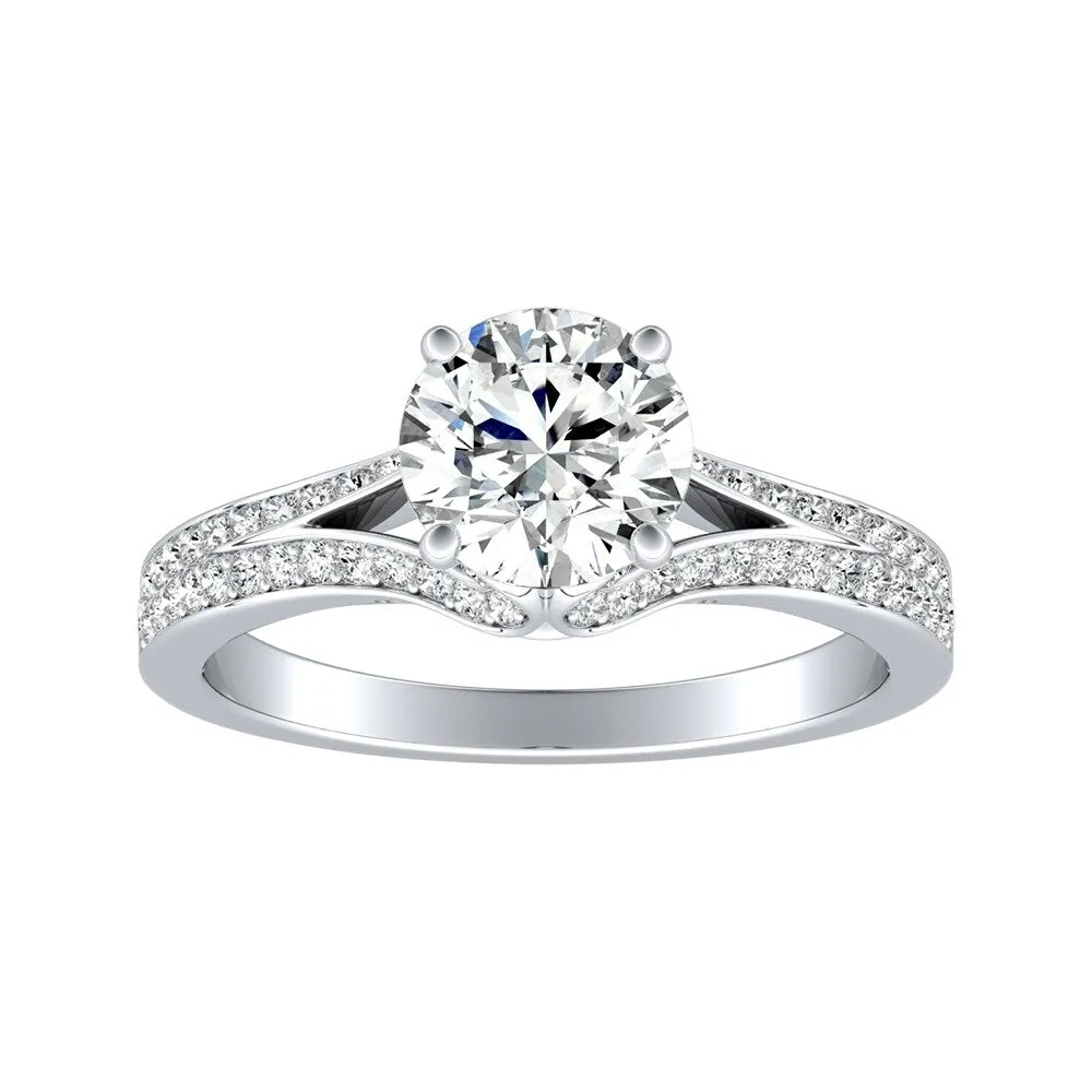 Auriya 14k Gold Round 2 1/2ct Moissanite and 1/3ctw Diamond Engagement Ring sold by Zulily