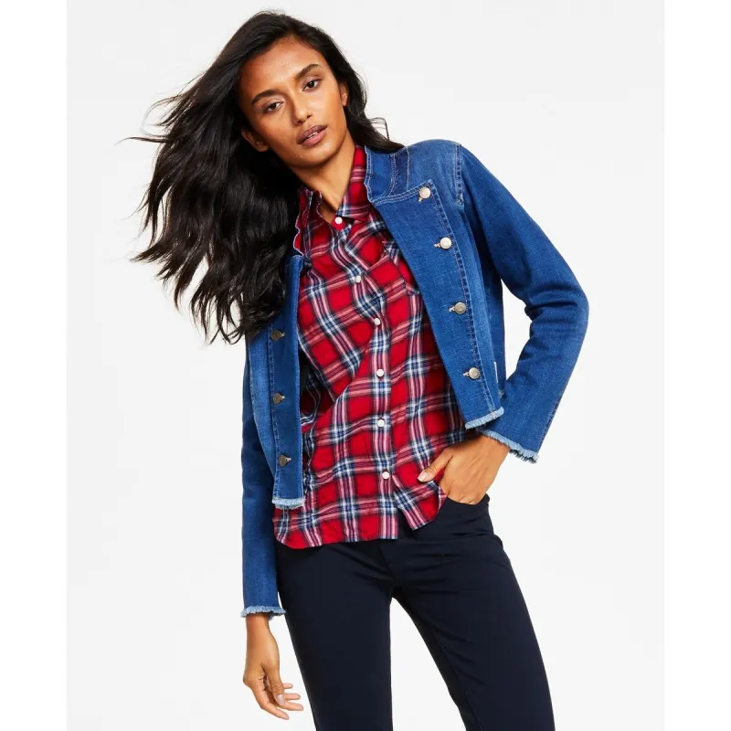 Tommy Hilfiger Women's Frayed Edge Denim Jacket Blue sold by Zulily