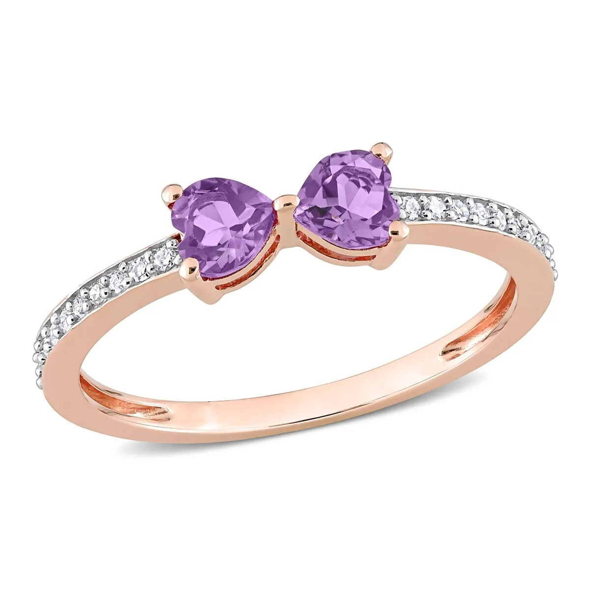Miadora Heart-cut Amethyst and 1/10ct TDW Diamond Bow Ring in 10k Rose Gold sold by Zulily product image thumbnail 2