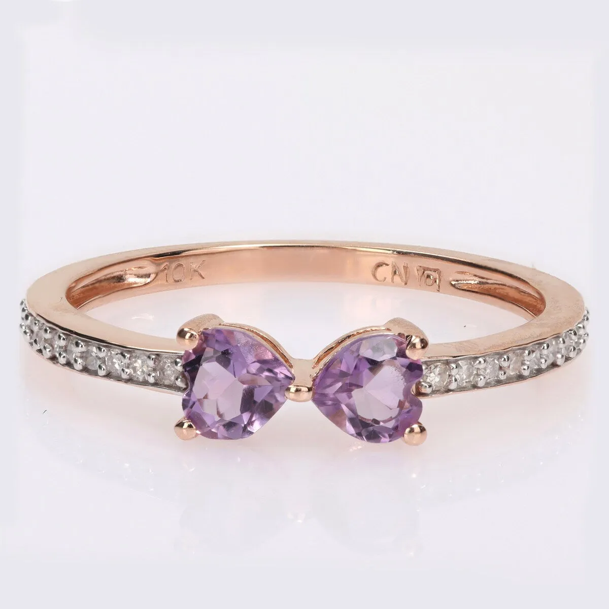 Miadora Heart-cut Amethyst and 1/10ct TDW Diamond Bow Ring in 10k Rose Gold sold by Zulily