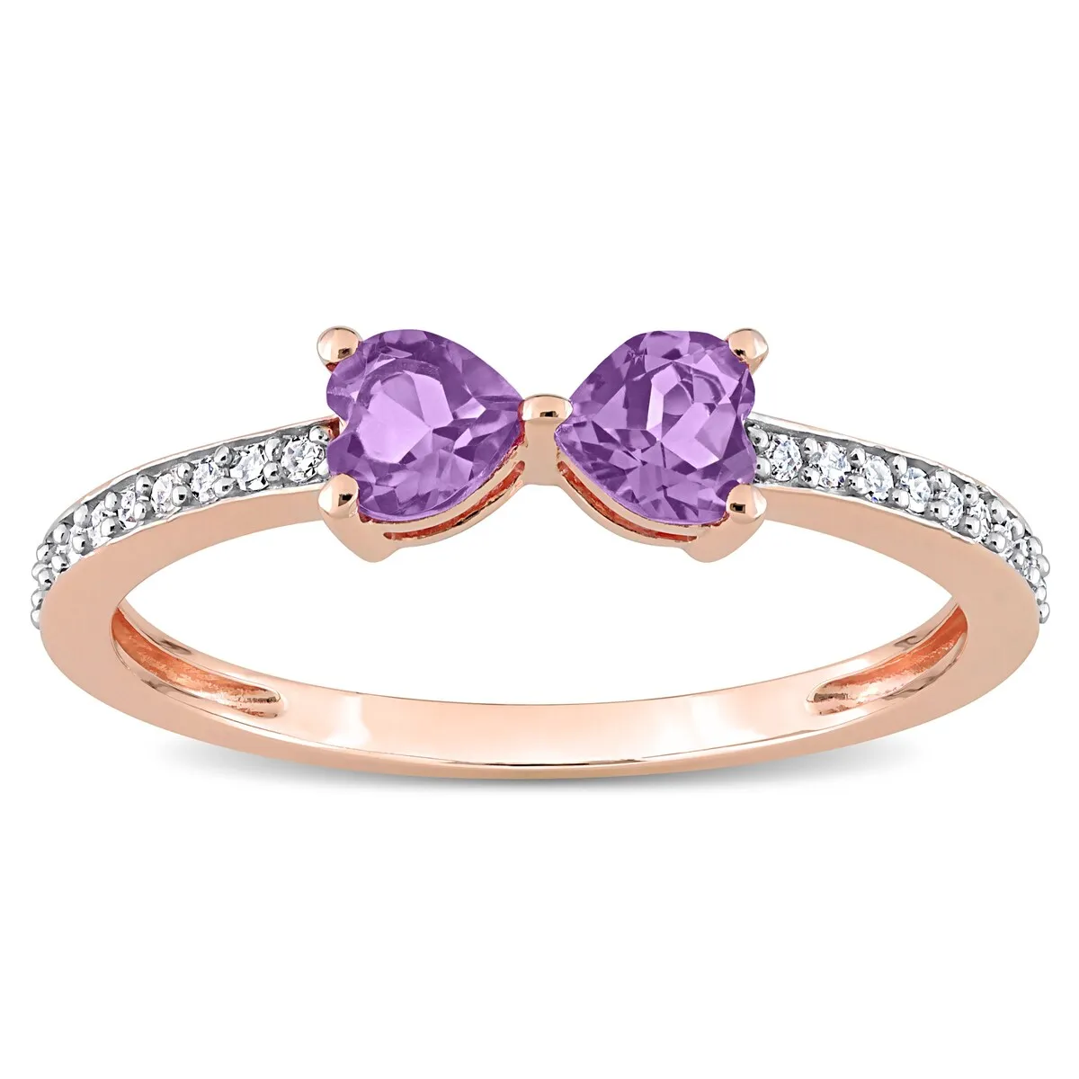 Miadora Heart-cut Amethyst and 1/10ct TDW Diamond Bow Ring in 10k Rose Gold sold by Zulily product image thumbnail 3