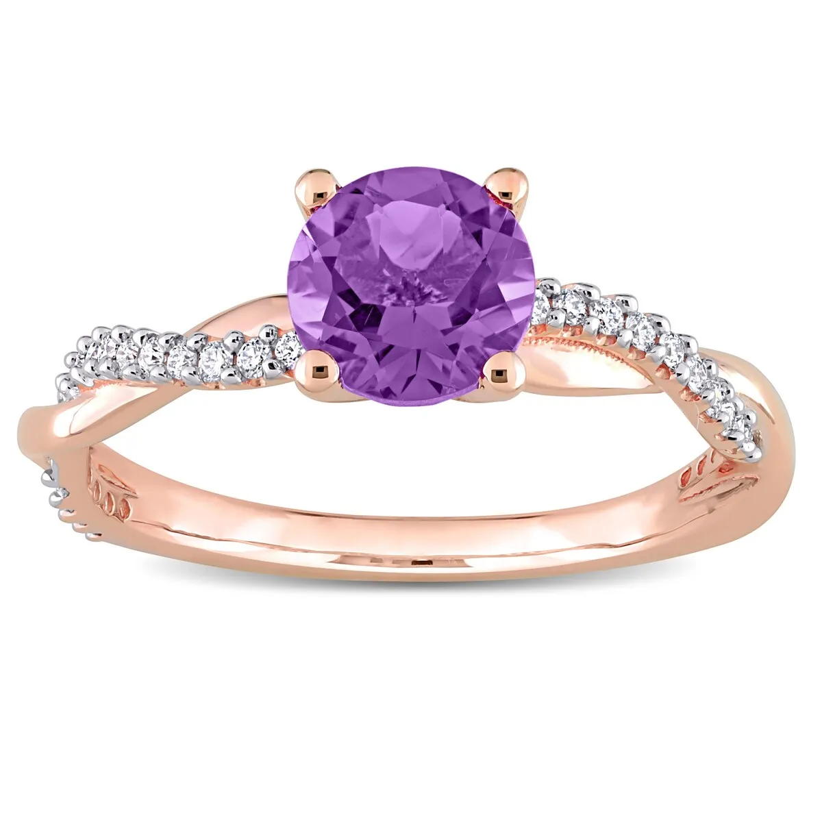 Miadora Amethyst and 1/6ct TDW Diamond Crossover Birthstone Ring in 14k Rose Gold sold by Zulily product image thumbnail 3