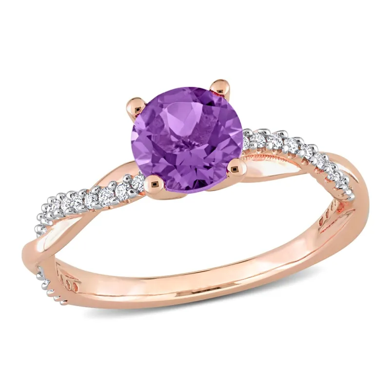 Miadora Amethyst and 1/6ct TDW Diamond Crossover Birthstone Ring in 14k Rose Gold sold by Zulily