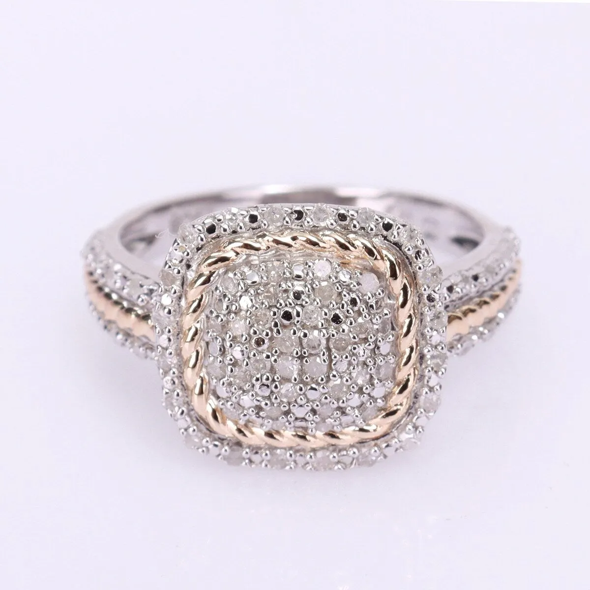 Miadora 2-Tone White and Yellow Plated Sterling Silver 1/3ct TDW Diamond Cluster Halo Square Ring sold by Zulily product image thumbnail 2