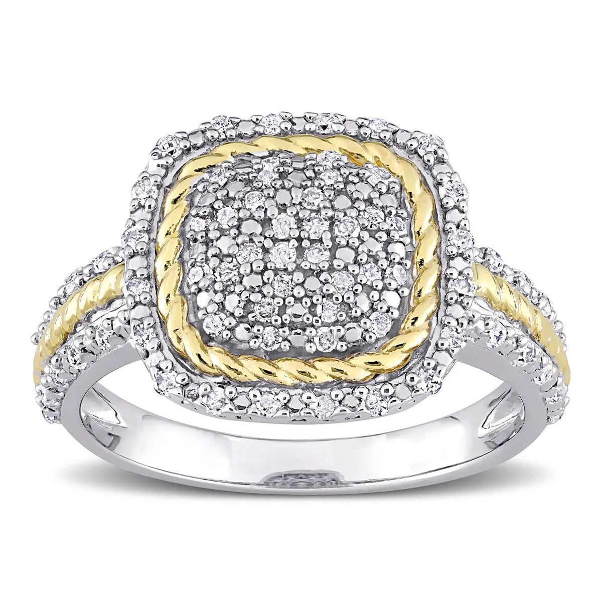 Miadora 2-Tone White and Yellow Plated Sterling Silver 1/3ct TDW Diamond Cluster Halo Square Ring sold by Zulily product image thumbnail 3