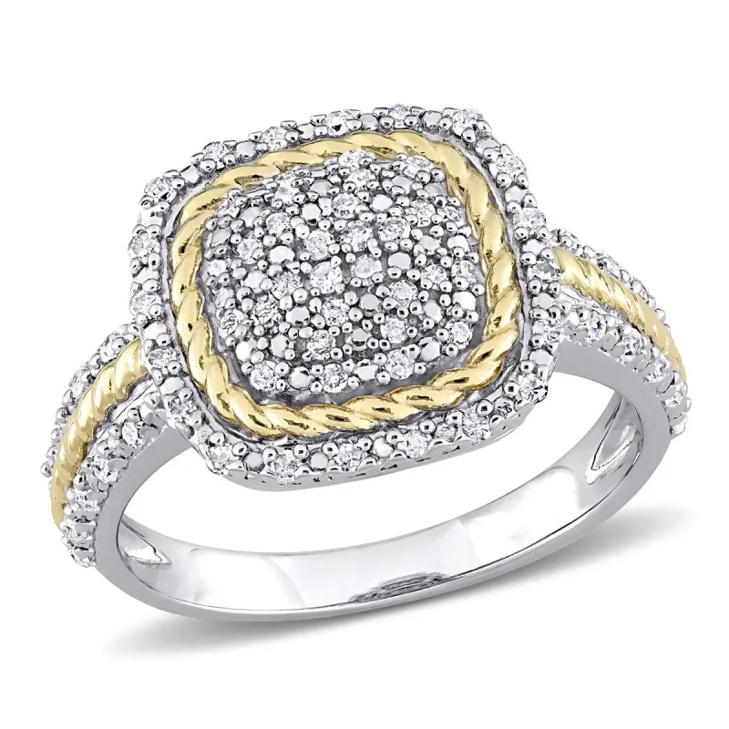 Miadora 2-Tone White and Yellow Plated Sterling Silver 1/3ct TDW Diamond Cluster Halo Square Ring sold by Zulily