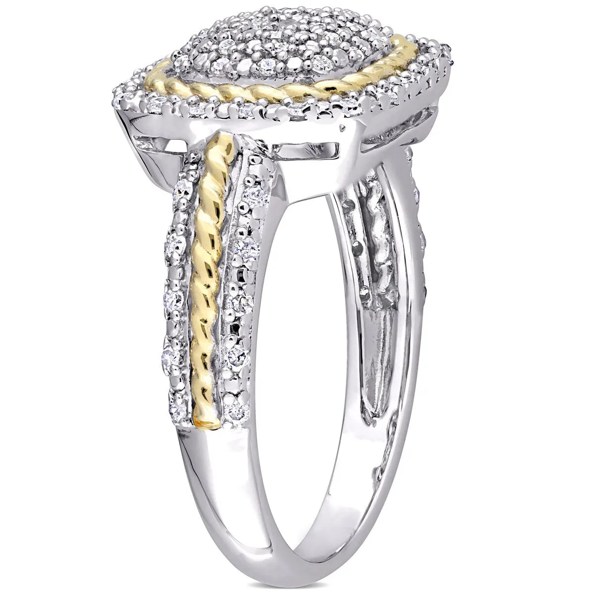 Miadora 2-Tone White and Yellow Plated Sterling Silver 1/3ct TDW Diamond Cluster Halo Square Ring sold by Zulily product image thumbnail 4