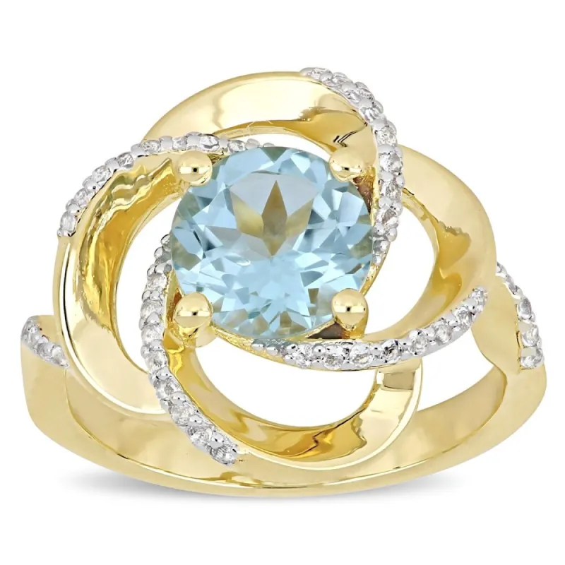 Miadora Yellow Plated Sterling Silver Sky-Blue and White Topaz Swirl Halo Ring sold by Zulily