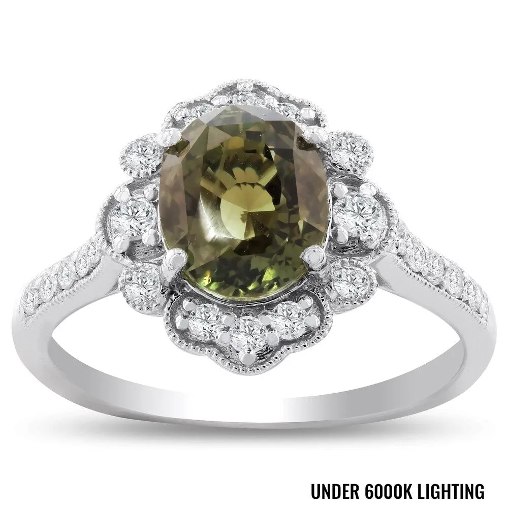 Auriya Platinum Certified 2 3/4ct Oval-Cut Alexandrite and 1/3ct TDW Diamond Halo Engagement Ring sold by Zulily product image thumbnail 2