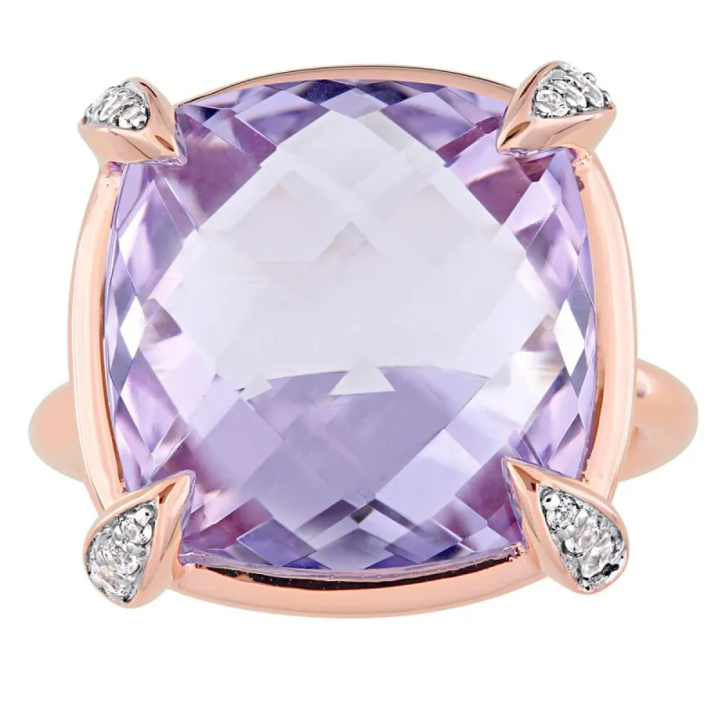 Miadora Signature Collection 14k Rose Gold Cushion-cut Double Checkerboard Rose de France White Sapphire Cocktail Ring - Purple sold by Zulily