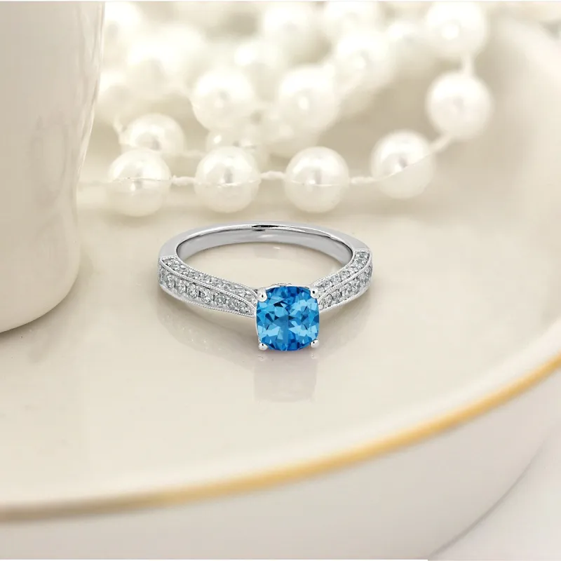 Auriya 1ct Unique Cushion-cut Swiss Blue Topaz and Diamond Engagement Ring 3/8ctw 14k Gold sold by Zulily