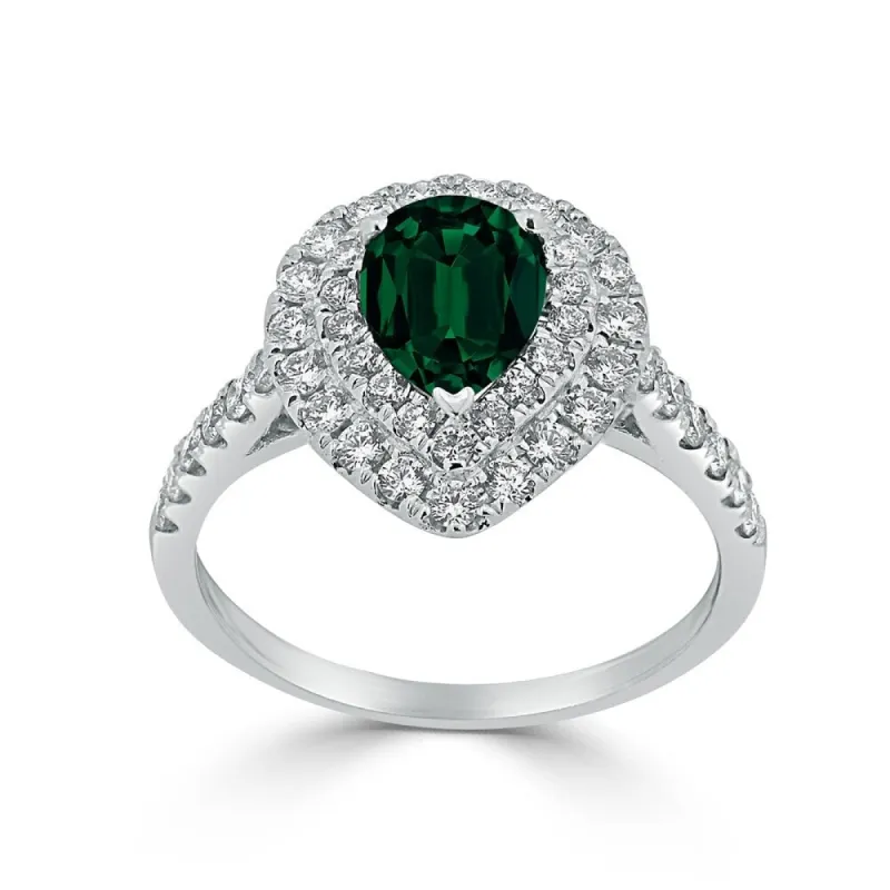 Auriya 1ct Pear Shape Green Emerald Halo Diamond Engagement Ring 5/8ctw 18K Gold sold by Zulily