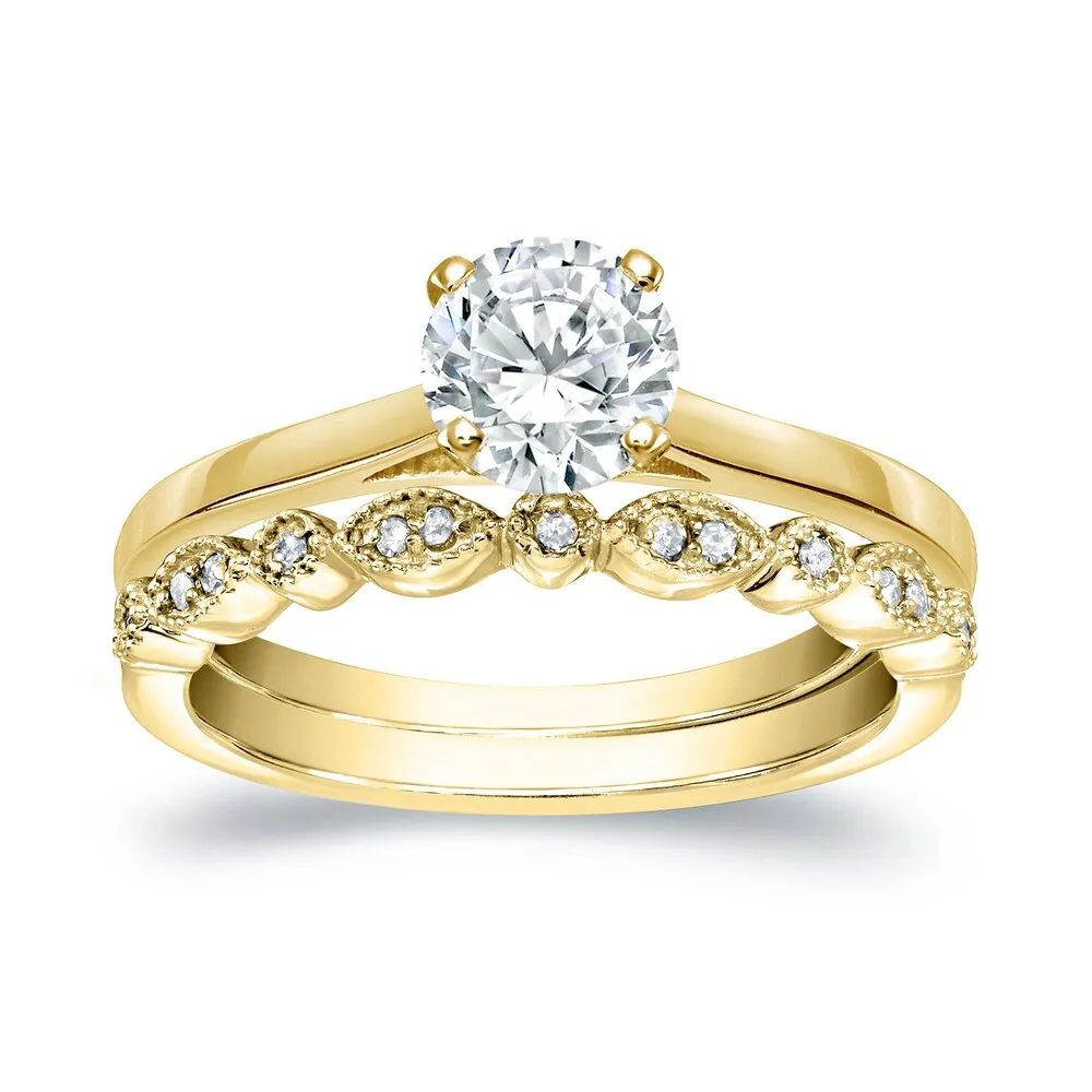 Auriya 14k Gold 7/8ctw Vintage Round Solitaire Diamond Engagement Ring Set sold by Zulily product image thumbnail 2