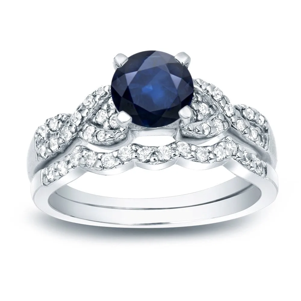 Auriya Platinum 3/5ct Blue Sapphire and 2/5ct TDW Braided Infinity Diamond Engagement Ring Set sold by Zulily