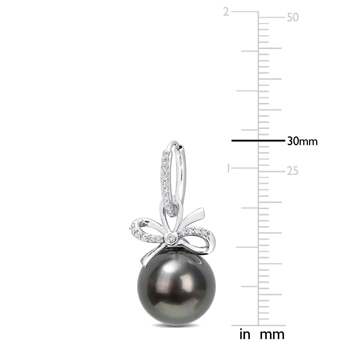 Miadora 12-12.5mm Black Tahitian Cultured Pearl and 1/4 CT TW Diamond Bow Huggie Earrings in 14k White Gold sold by Zulily product image thumbnail 2