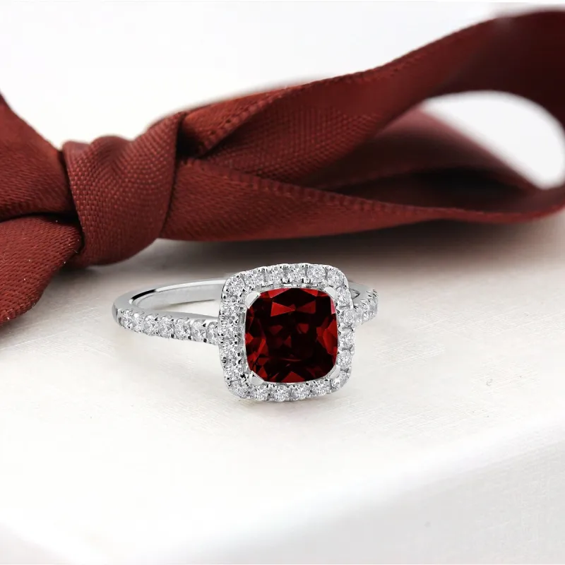 Auriya 1 1/4ct Cushion-cut Garnet and Halo Diamond Engagement Ring 1/2cttw 14k Gold sold by Zulily