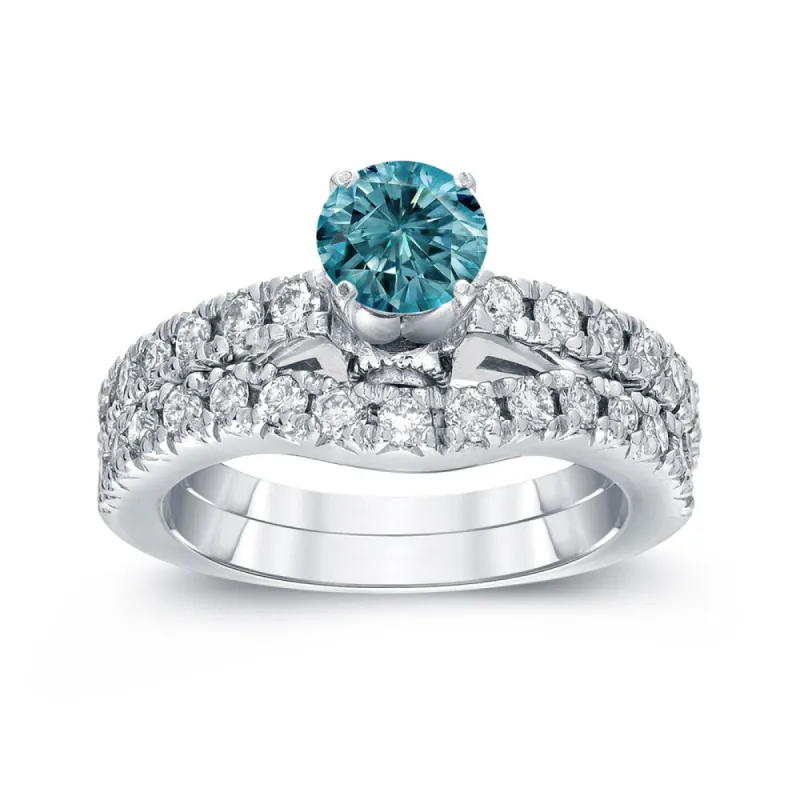 Auriya 14k Gold 14k White Gold 1 3/4ctw Round Blue Diamond Engagement Ring Set sold by Zulily