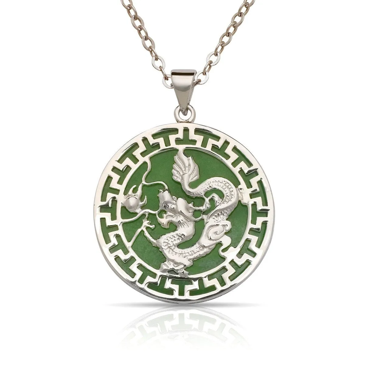 Curata 925 Sterling Silver 18" Jade Large Dragon Circle Pendant Necklace - 25x32mm sold by Zulily
