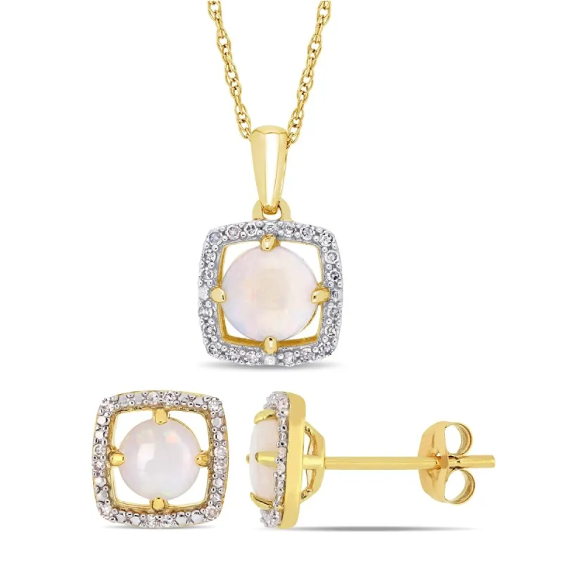 Miadora 10k Yellow Gold Opal and 1/6ct TDW Diamond Floating Halo Jewelry Set sold by Zulily