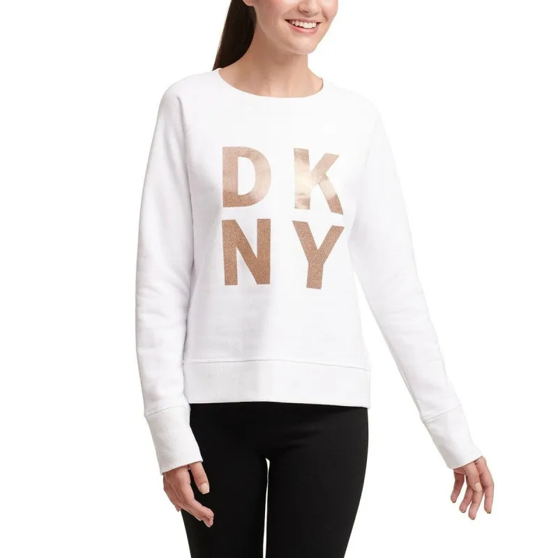 DKNY Women's Sport Sparkle-Logo Sweatshirt White Size Medium made by DKNY