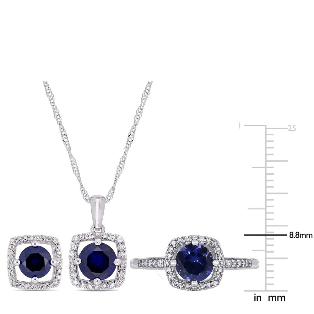 Miadora 10k White Gold Created Blue Sapphire and 1/3ct TDW Diamond Floating Halo Jewelry Set sold by Zulily product image thumbnail 4