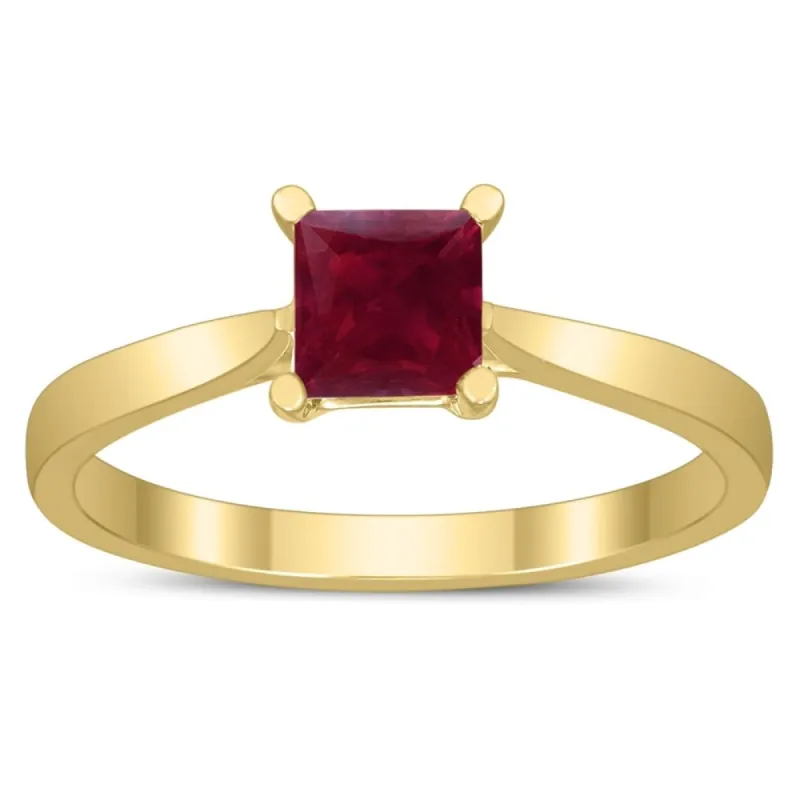 Square Princess Cut 5MM Ruby Solitaire Ring in 10K Yellow Gold sold by Zulily