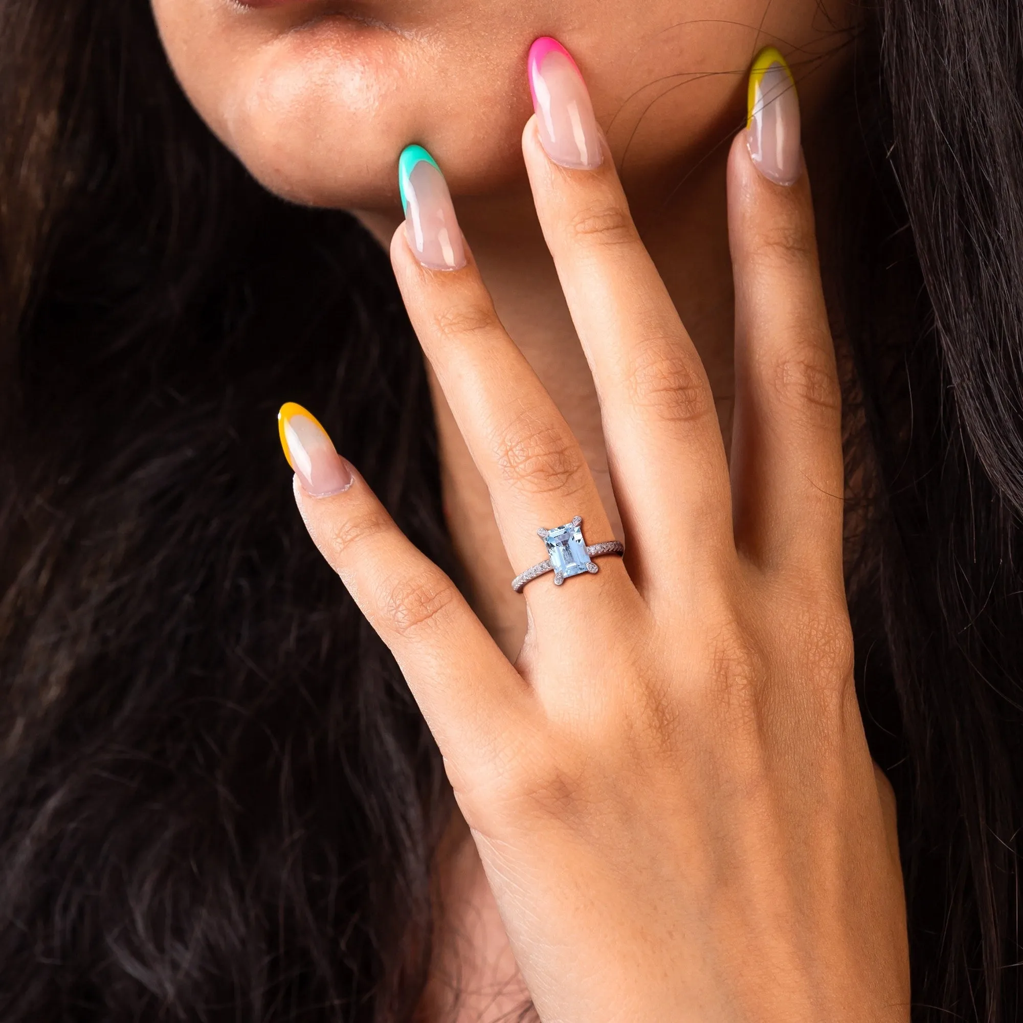 Miadora 2ct TGW Octagon-Cut Sky-Blue Topaz and 1/10ct TW Diamond Ring in 10k White Gold sold by Zulily product image thumbnail 5