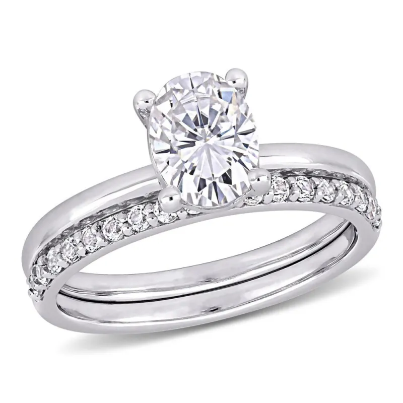 Miadora 10k White Gold Created White Sapphire Solitaire Wedding Ring Set sold by Zulily