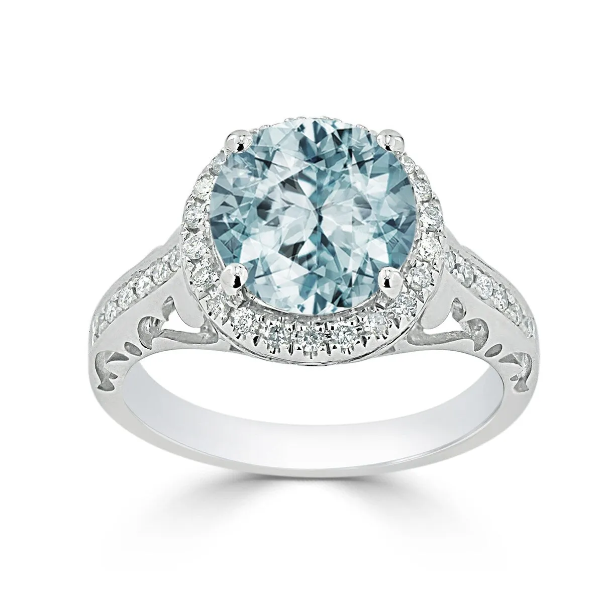 Auriya 1 1/2ct Fancy Round Aquamarine and Halo Diamond Engagement Ring 1/5ctw 14k Gold sold by Zulily product image thumbnail 3