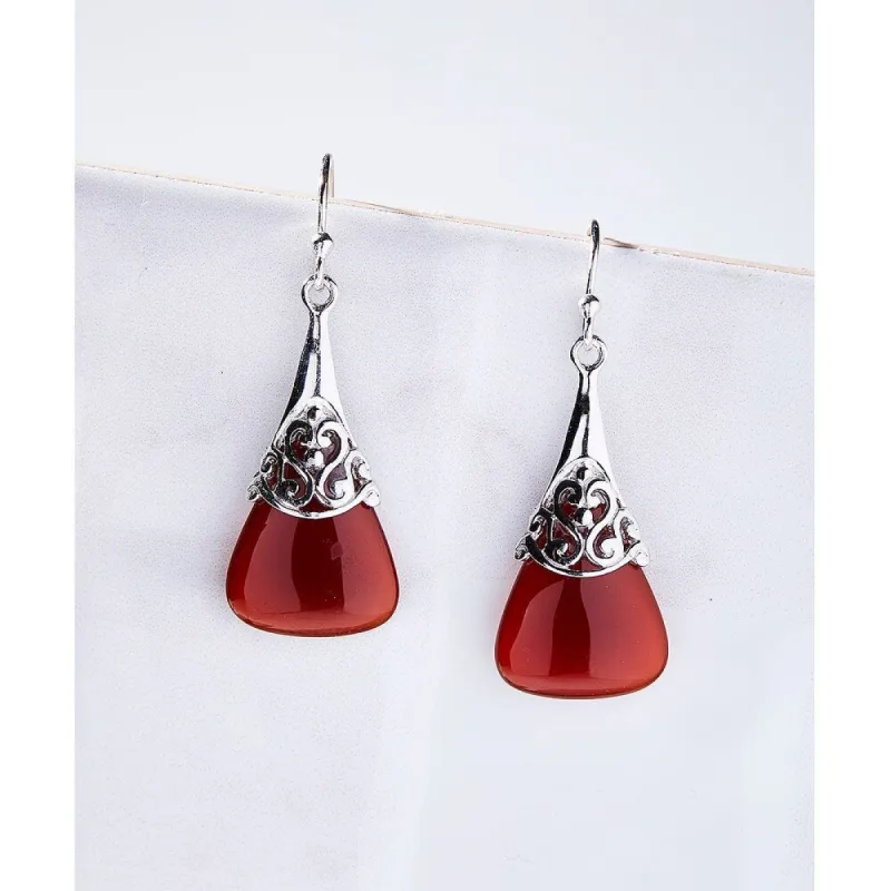 Vera & Co. Sterling Silver Filigree Capped Red Carnelian Teardrop Earring sold by Zulily