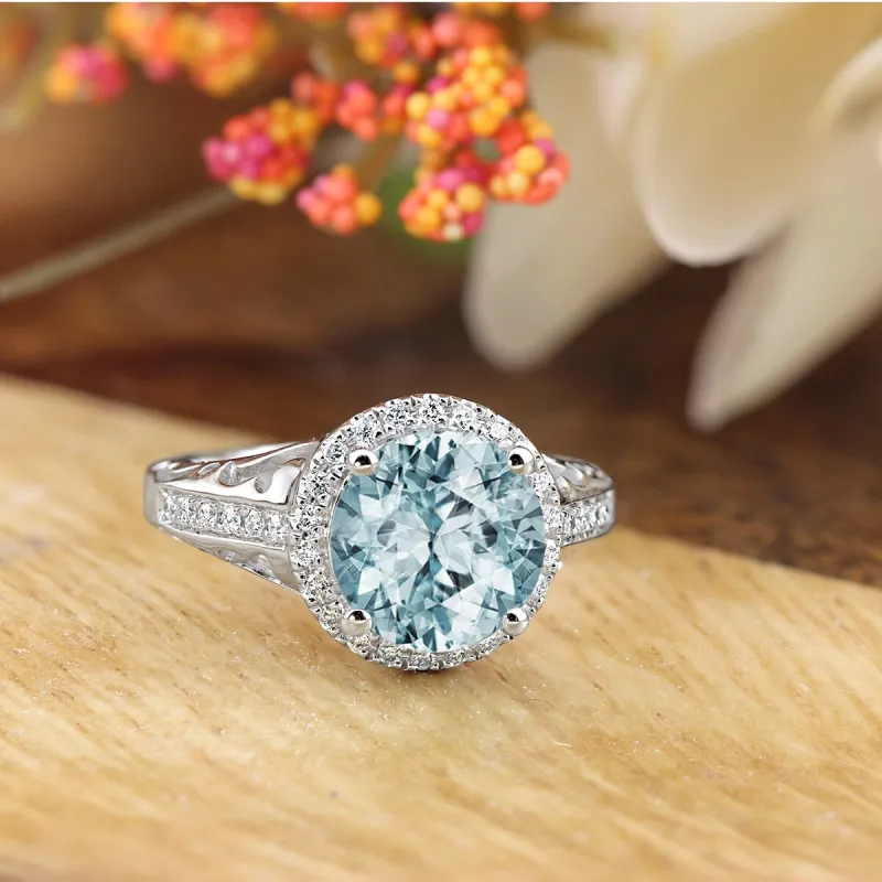 Auriya 1 1/2ct Fancy Round Aquamarine and Halo Diamond Engagement Ring 1/5ctw 14k Gold sold by Zulily