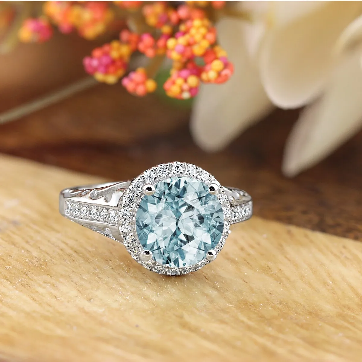 Auriya 1 1/2ct Fancy Round Aquamarine and Halo Diamond Engagement Ring 1/5ctw 14k Gold sold by Zulily