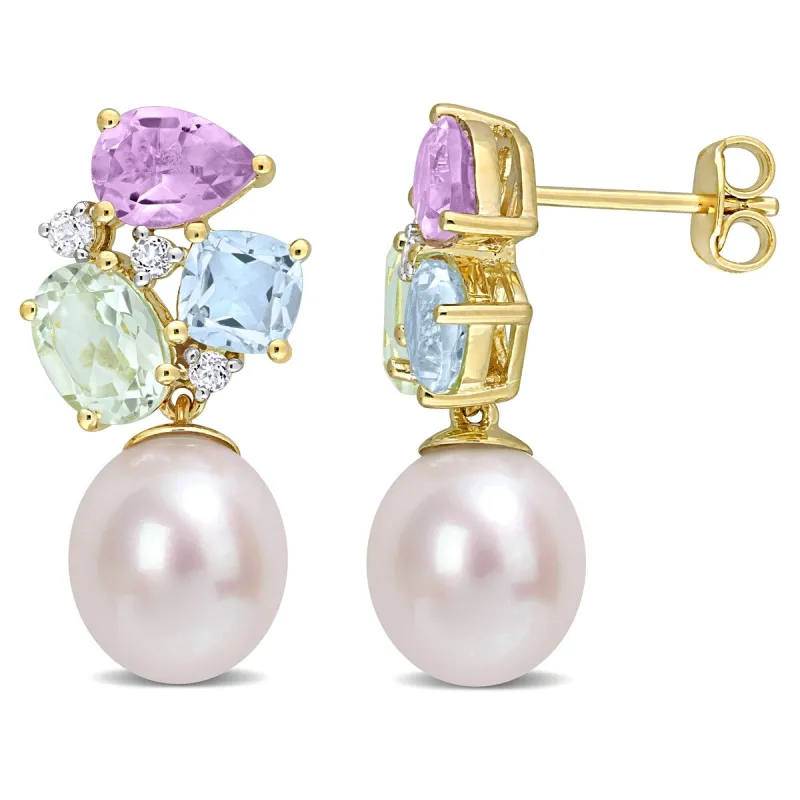 Miadora Cultured FW Pearl and Gemstone Drop Earrings in Yellow Plated Sterling Silver (9-9.5mm) sold by Zulily
