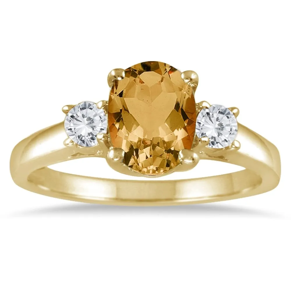 1 3/4 Carat Citrine and Diamond Three Stone Ring 14K Yellow Gold sold by Zulily
