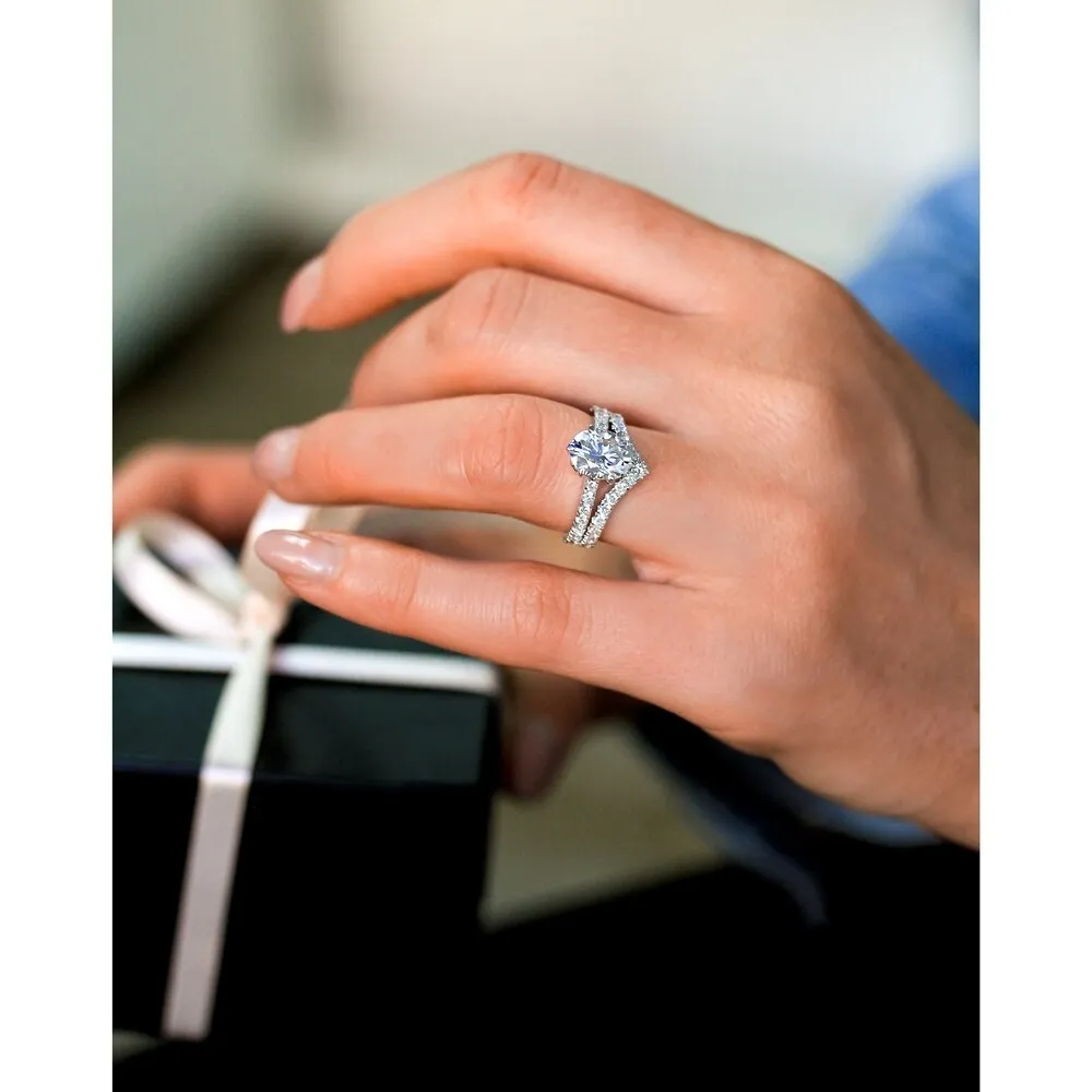 Annello by Kobelli 14k Gold 3 1/10ct TGW Oval Moissanite and Diamond Tulip Head Chevron Band Bridal Set sold by Zulily product image thumbnail 2