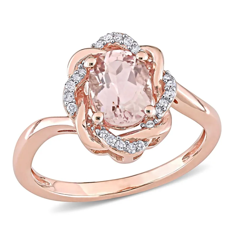 Miadora 10k Rose Gold Oval-cut Morganite & 1/10ct TDW Diamond Swirl Halo Ring sold by Zulily