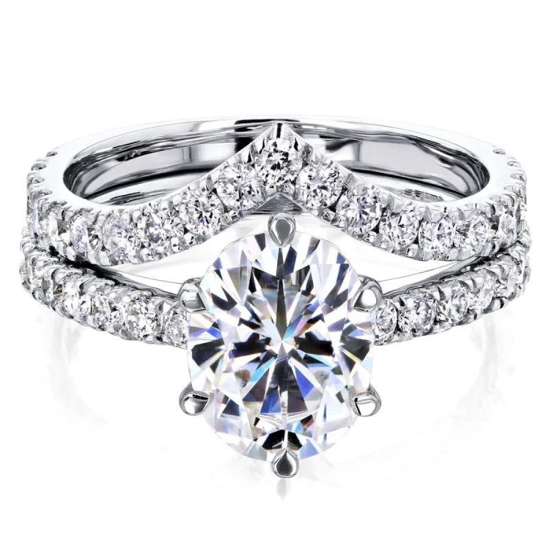 Annello by Kobelli 14k Gold 3 1/10ct TGW Oval Moissanite and Diamond Tulip Head Chevron Band Bridal Set sold by Zulily