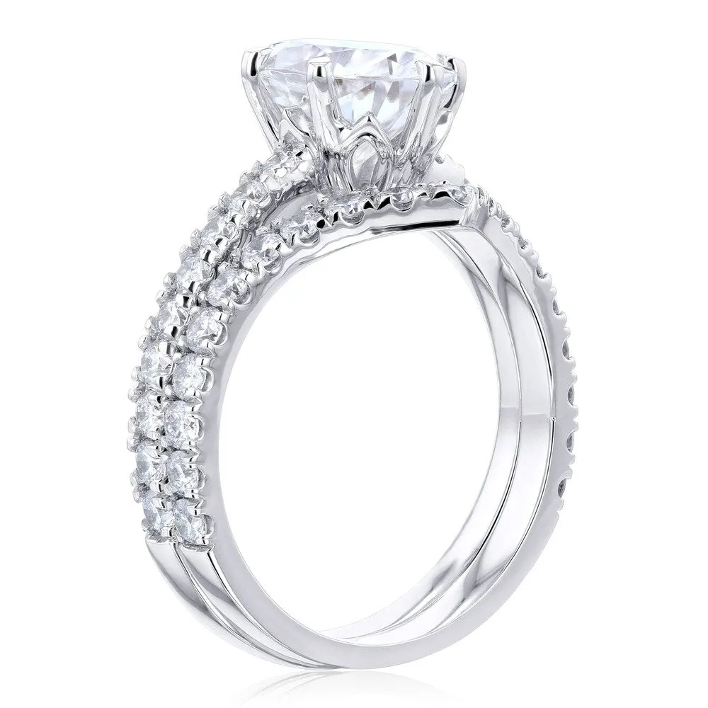 Annello by Kobelli 14k Gold 3 1/10ct TGW Oval Moissanite and Diamond Tulip Head Chevron Band Bridal Set sold by Zulily product image thumbnail 3