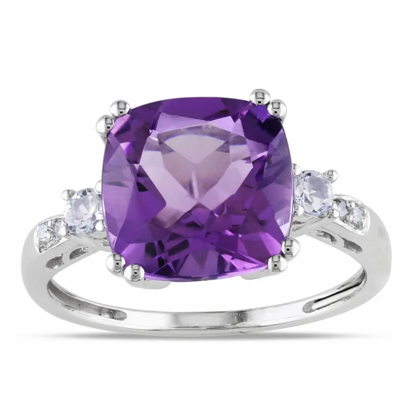 Miadora 10k White Gold Amethyst, Created White Sapphire and Diamond Ring - Purple sold by Zulily