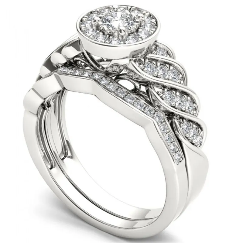 De Couer IGI Certified 14k White Gold 1/2ct TDW Halo Bridal Set - White H-I sold by Zulily