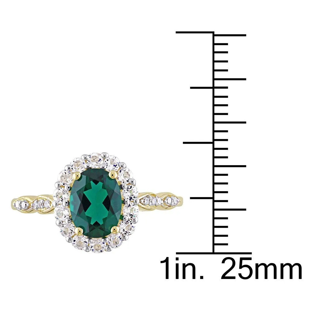 Miadora 14k Yellow Gold Created Emerald, White Topaz and Diamond Accent Vintage Halo Ring sold by Zulily product image thumbnail 5